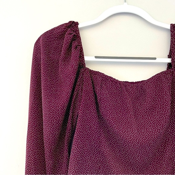 Abercrombie & Fitch maroon white polka dot long sleeve square neck top - Picture 2 of 5